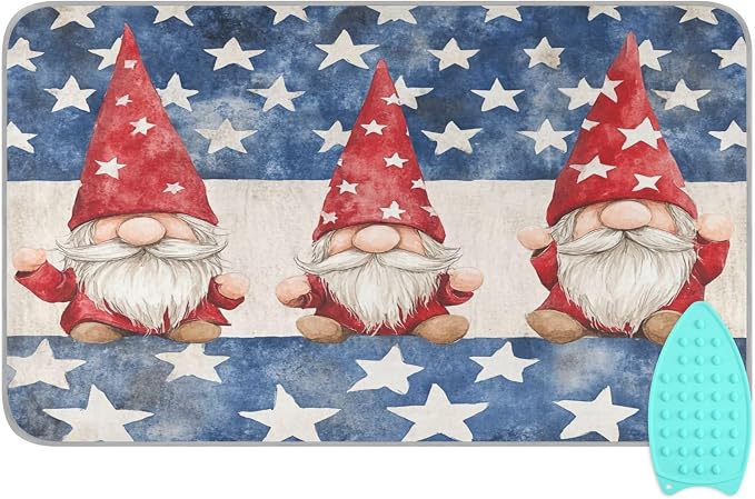 Three July 4th Gnomes Stars Ironing Mat by Tatenale