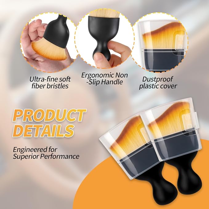 2PCS Car Interior Dust Brush, Soft Microfiber Bristles, Car Detailing Brush - Image 2