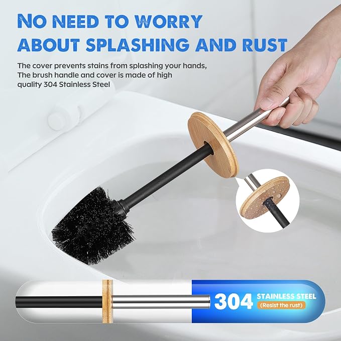 Compact Toilet Brush & Holder, SetStainless Steel Handle Toilet Brush, Deep - Image 4