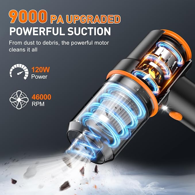 KMM Handheld Car Vacuum Cleaner, 9000PA Vacuum Cleaner & Air Duster, 120W High - Image 2
