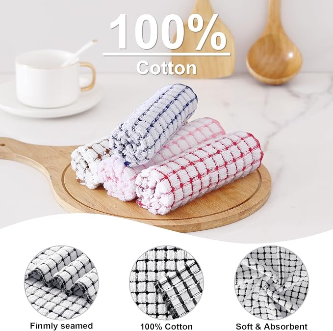 Kitinjoy Cotton 12 Pack Terry Kitchen Dish Cloths, 12 x 12 Inches Super Soft - Image 2