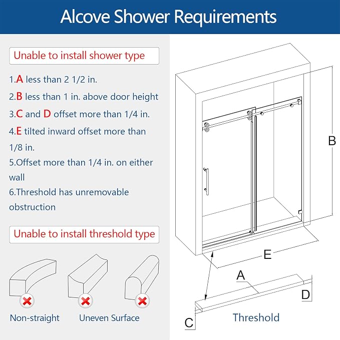 Frameless Shower Door, 3/8" Clear Tempered Glass, Waterproof Bathroom Shower - Image 5