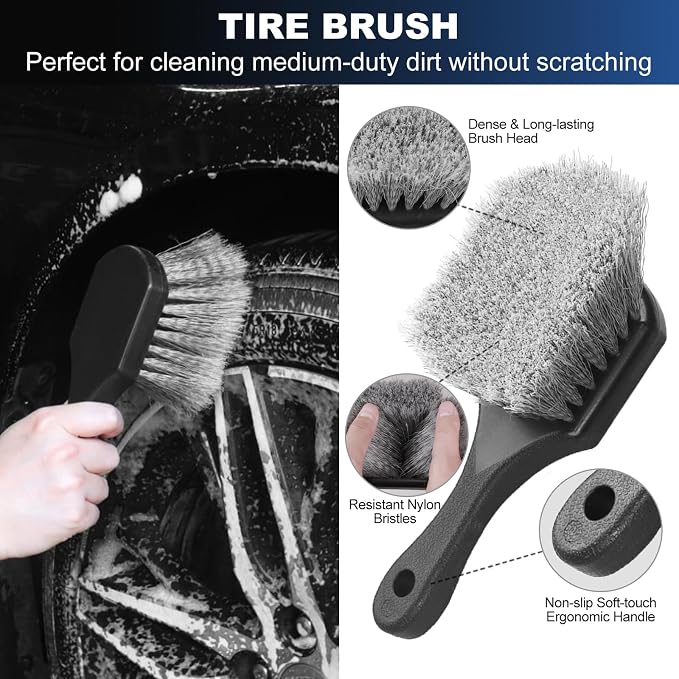 Car Wheel & Tire Brush Set, Wheel Cleaner Brush, Soft & Stiff Bristle Cleaning - Image 4