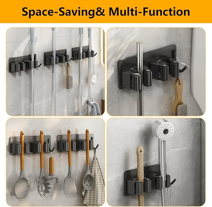 Broom Holder Wall Mount No Drill, Broom and Mop Organizer Wall Hanging Heavy - Image 7