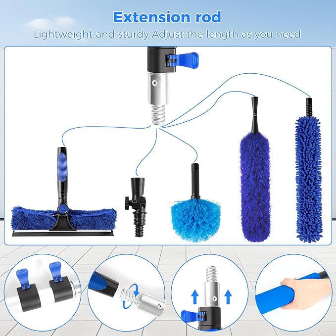 26ft High Reach Duster Kit, Aluminum 5-20ft Fan & Window Cleaner Set, Versatile - Image 3