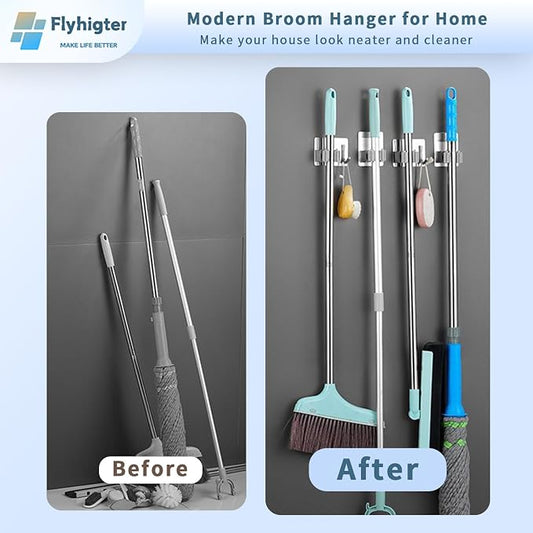 10 Pack Heavy Duty Mop and Broom Holder Wall Mount, No Drill Self Adhesive - Image 2