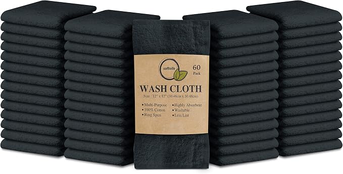 Softolle 100% Cotton Washcloths 60 Pack Soft, Highly Absorbent Washcloth by Softolle