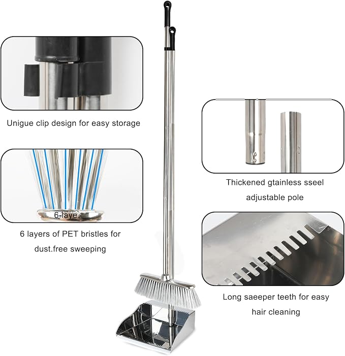 Broom and Dustpan Set, Soft Bristles Indoor Kitchen Broom - Image 4