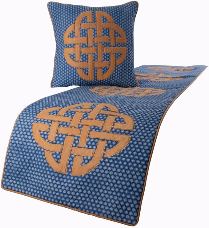 The HomeCentric Blue Bed Runner Without Pillow Cover, King Size 90"x18" Decorative Bed Runner, Blue Cotton Bed Scarf in Quilted, Beehive Denim with Applique - Denim Love