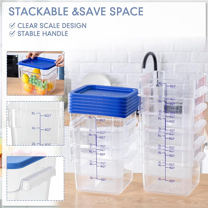 Lallisa 8 Pack 6 Qt Commercial Food Storage Containers - Image 3