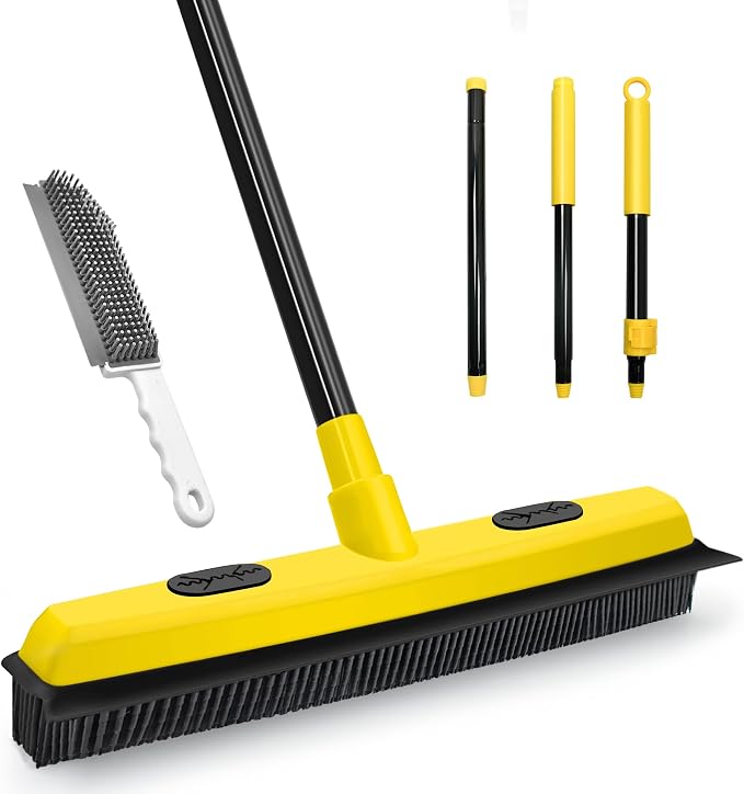 Rubber Broom with Squeegee, Pet Hair Removal 52.8 inches Long Handle, Push Fur by Dolanx