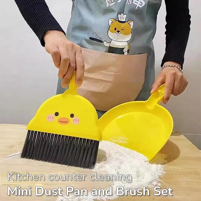 2 PCS Mini Brush and Dustpan Set Plastic Small Yellow Chick Pattern Broom Used - Image 6