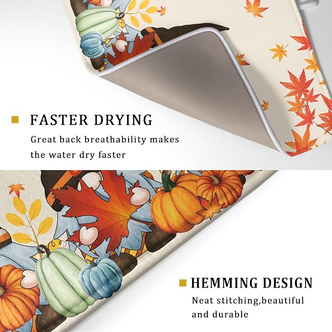 Fall Gnome Dish Drying Mat for Kitchen Counter Fall Pumpkin Dish Drying Mat - Image 3