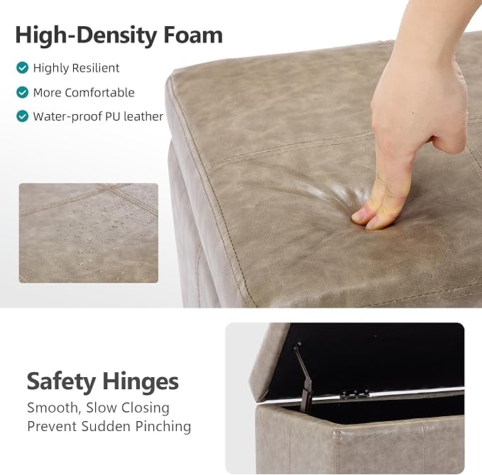 Faux Leather Ottoman with Storage, 42 Inch Rectangular Storage Ottoman Bench - Image 6
