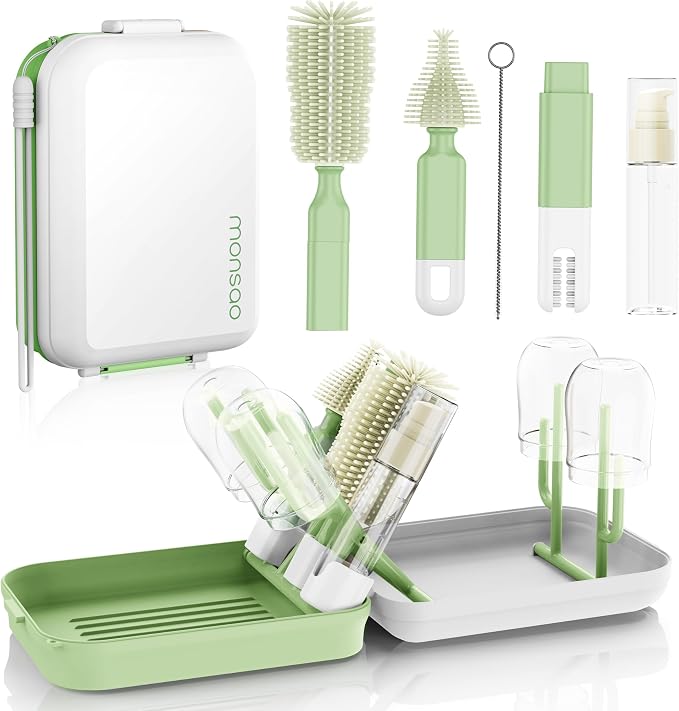 Baby Bottle Brush Set with Drying Rack, Portable Silicone Bottle Cleaner Kit by Unknown