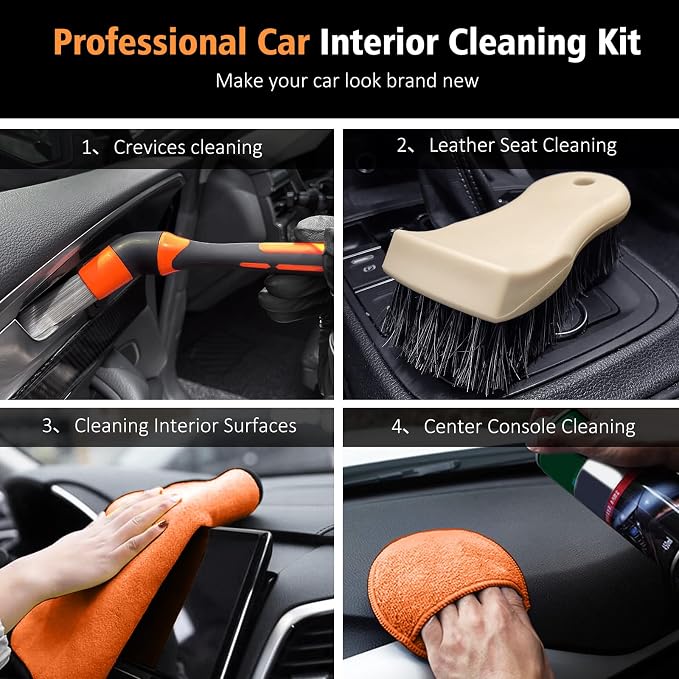 YeewayVeh 7PCS Car Interior Detailing Kit, Horse Hair Car Leather Brush - Image 2