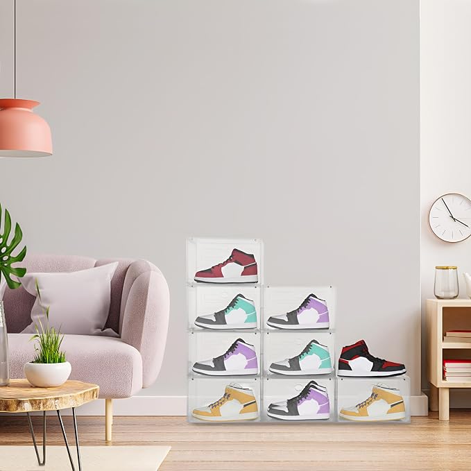 Large Shoe Boxes Clear Plastic Stackable, 8 Pack Drop Side Shoe Storage - Image 5