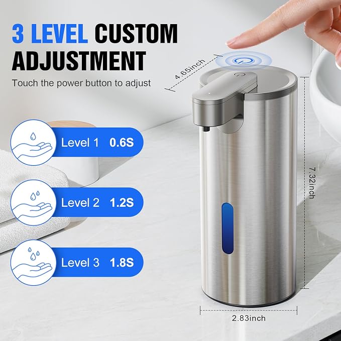 Automatic Soap Dispenser Touchless, Stainless Steel 11.5 oz 3 Levels Adjustable - Image 3