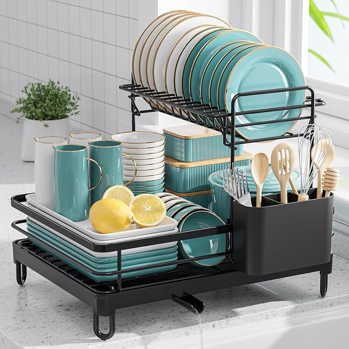 Dish Drying Rack, 2-Tier Rustproof Steel Kitchen Organizer by KANYUNCD