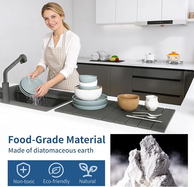 Hopegiver Stone Drying Mat for Kitchen Counter, Super Absorbent, Non-Slip & - Image 4
