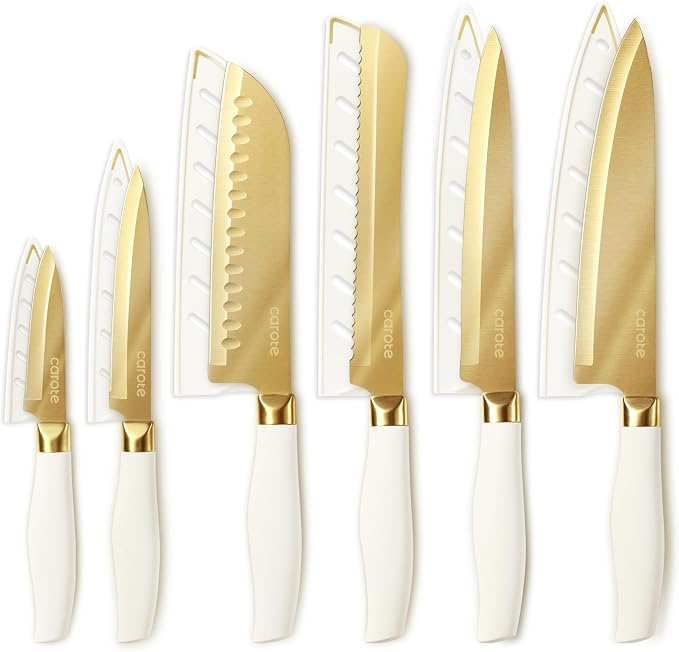 CAROTE 12PCS Kitchen Knife Set, Healthy Gold Titanium Coating Knife Set by CAROTE