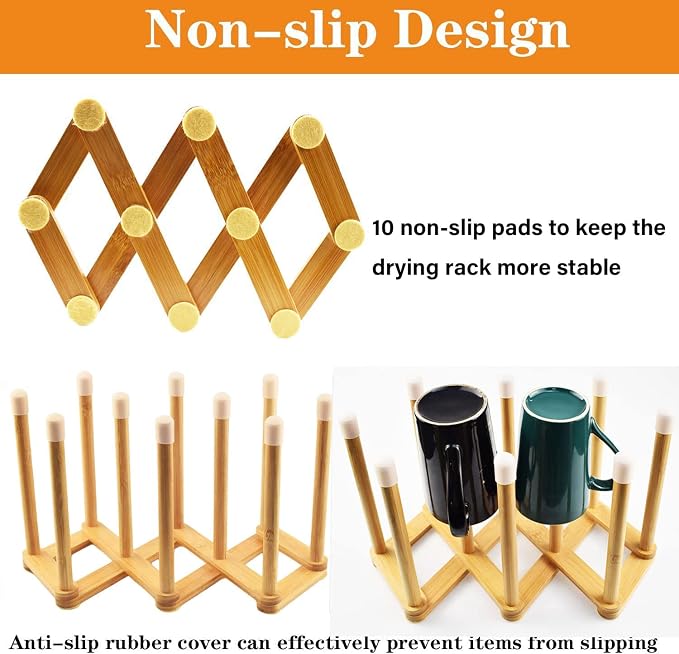 Bamboo Retractable Bottle Drying Rack Cup Dish Drying Racks, Sports Water - Image 4