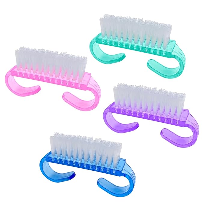 4 Pack Handle Grip Nail Brushes, Colorful Mini Fingernail Brush, Hand Scrub by HANWER