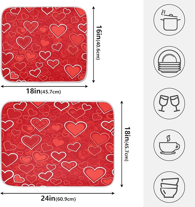 Red Hearts Cute Dish Drying Mat - Image 2