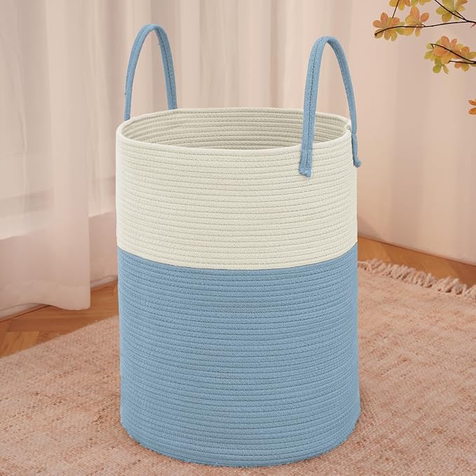 Large Woven Laundry Basket Hamper, 60L Cotton Rope Storage Bin by JMvicyroam