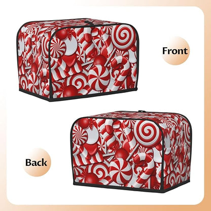 Red And White Christmas Candy Canes 2 Slice Toaster Cover, Waterproof Toaster Dust Cover Bread Maker Protective For Small Kitchen Appliance Dining Room Home Table Decor Gifts