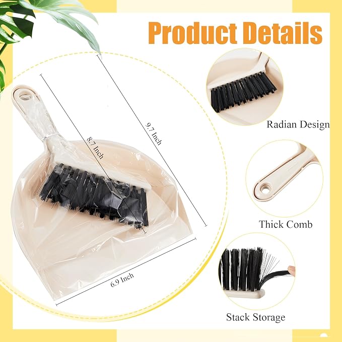 Sliner 18 Pack Mini Dustpan and Brush Set Beige Plastic Dust Pans - Image 2