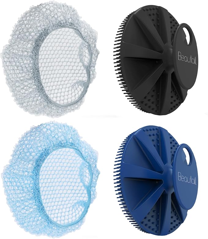 Silicone Body Scrubber & Scrub Nets, BEAUTAIL 4 Pack – Rich Foam and Exfoliation by BEAUTAIL