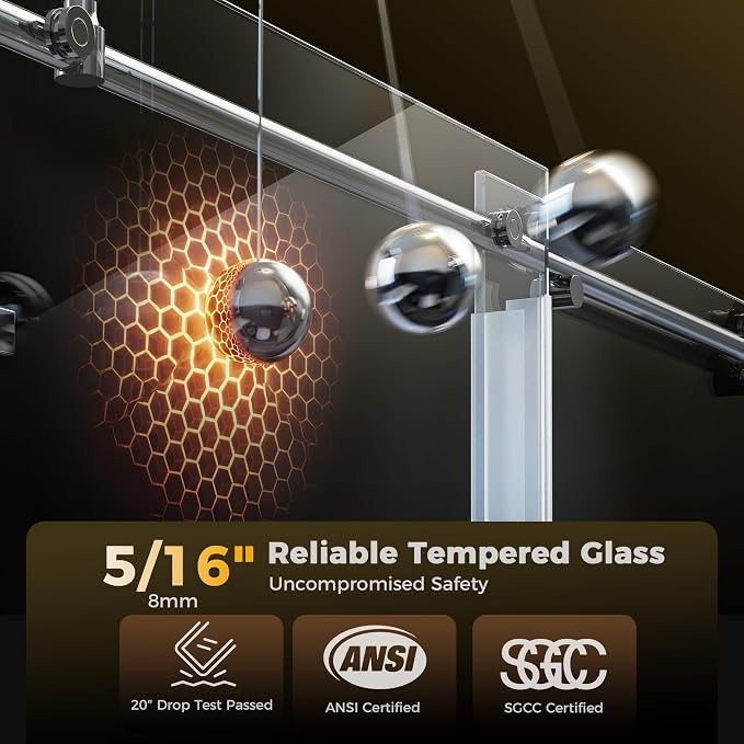 56-60" W x 75" H Frameless Shower Door, Magnetic Sliding Glass Shower Door - Image 2