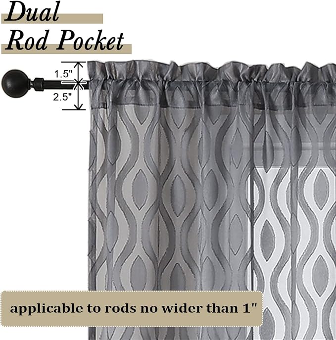 Aiyufeng Extra Long Grey Sheer Curtains 96 Inches Long - Image 4
