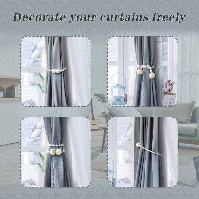 Hion Magnetic Curtain Tiebacks White 6 Pack, Curtain Tiebacks Buckles Holdbacks - Image 4