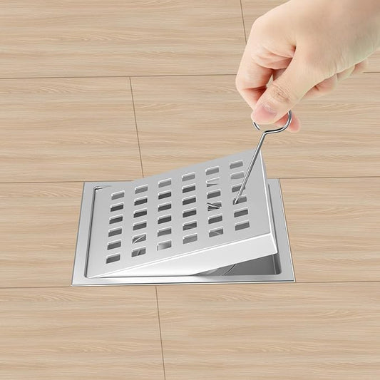 6 Inch Square Shower Drain Chrome, Bathroom Floor Drain, Stainless Steel Drain - Image 2