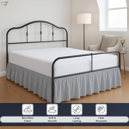 Cottington Lane Ruffled Bed Skirt Queen Size With Split Corner, Brushed Microfiber Hotel Quality Silver Grey Dust Ruffle, 16 Inch Drop Gathered Bedskirt, Soft and Stylish, Shrinkage and Fade Resistant