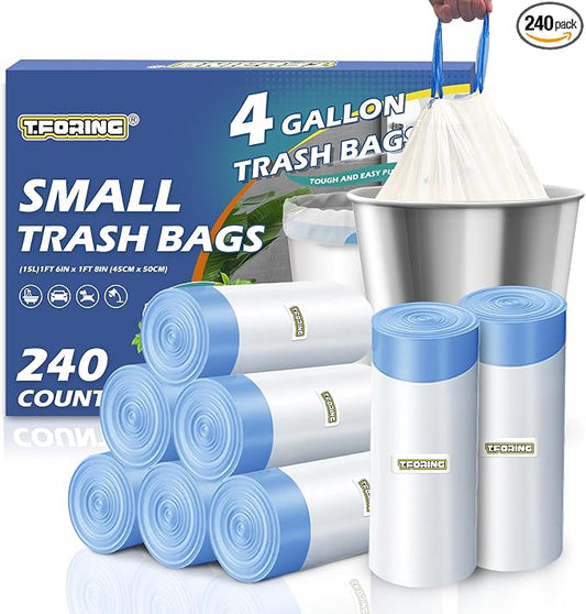 240 Count 4 Gallon Small Trash Bags Drawstring 1.1 Mil by TFORING%C2%AE