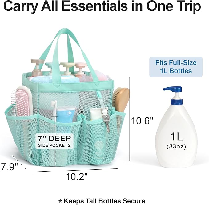 F-color Mesh Shower Caddy Portable, Upgrade Deeper 7 Pockets Shower Bag Basket - Image 2