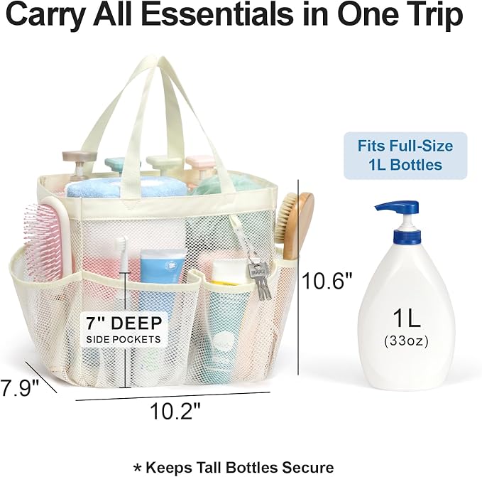 F-color Mesh Shower Caddy Portable, Upgrade Deeper 7 Pockets Shower Bag Basket - Image 2