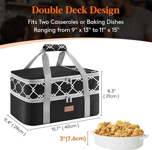 Lifewit Insulated Double Decker Casserole Carrier, Lasagna Lugger Holder - Image 2
