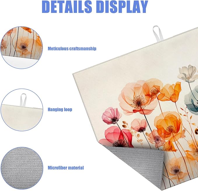 Poppy Dish Drying Mat for Kitchen Counter Wild Flower Drying Pad Absorbent - Image 3