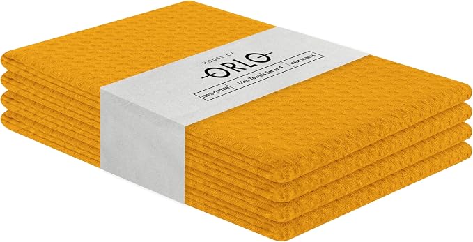 Mustard Yellow Waffle Kitchen Towels, 16x26 Inches, 100% Cotton, Fast Drying by HOUSEOFORLO