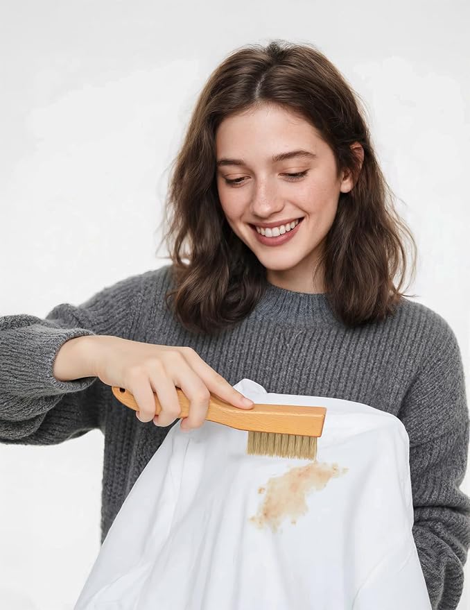 VASSON Natural Soft Boar Bristle Laundry Stain Brush, Laundry Scrub Brush - Image 4