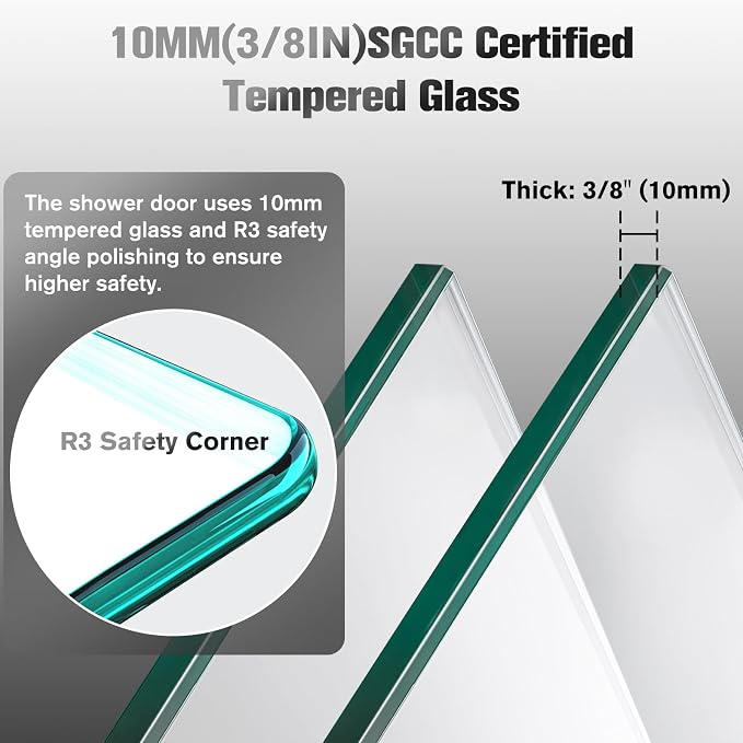 Shower Door 68–72in W x 76 in H, 3/8" Tempered Glass Double Sliding Shower Door - Image 8