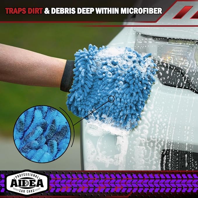 AIDEA Car Wash Mitt Microfiber 2PK, Scratch-Free& Lint-Free, Premium Chenille - Image 5