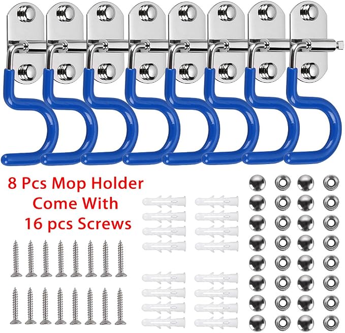 Sumnacon Mop Broom Holder Organizer, Space Saver Brooms Mops Rakes Hooks Rack - Image 7