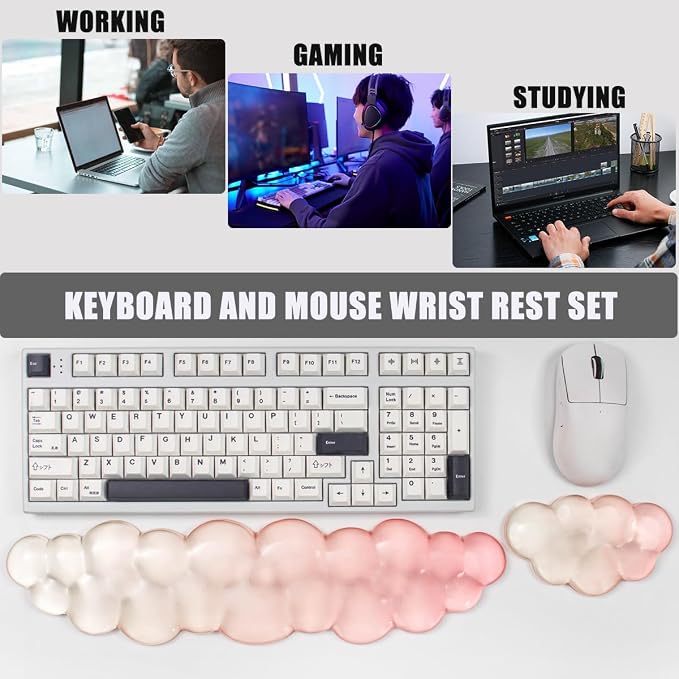 Gel Keyboard and Mouse Wrist Rest Set – Clear Cloud Wrist Rest - Image 2