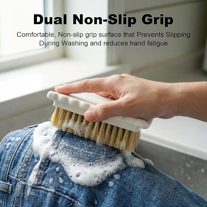 2 Pack Natural Boar Bristle Laundry Stain Brushes, Effectively Removes Tough - Image 2