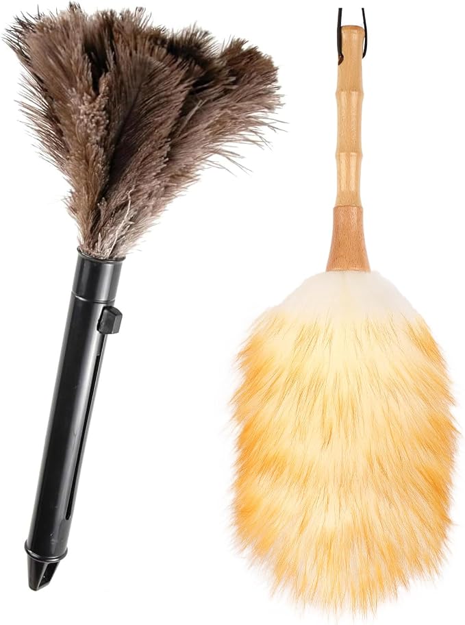 2-Pack Feather Duster Bundle: Ostrich Feather Duster & Lambswool Duster by FeelFunFeather